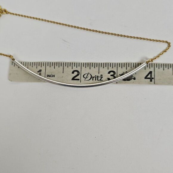 J Crew Necklace Choker Curved Tube Bar Gold Silver 2 Tone Delicate Minimalist - Picture 8 of 11